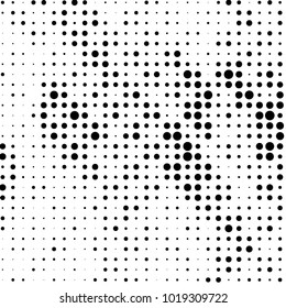Abstract grunge grid polka dot halftone background pattern. Spotted black and white vector line illustration
