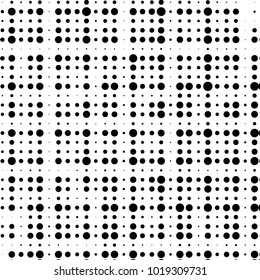 Abstract grunge grid polka dot halftone background pattern. Spotted black and white vector line illustration

