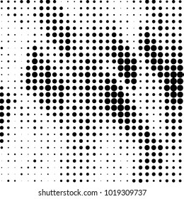 Abstract grunge grid polka dot halftone background pattern. Spotted black and white vector line illustration
