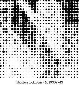 Abstract grunge grid polka dot halftone background pattern. Spotted black and white vector line illustration
