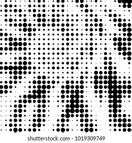 Abstract grunge grid polka dot halftone background pattern. Spotted black and white vector line illustration

