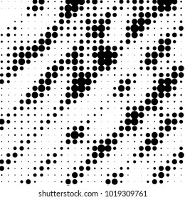 Abstract grunge grid polka dot halftone background pattern. Spotted black and white vector line illustration
