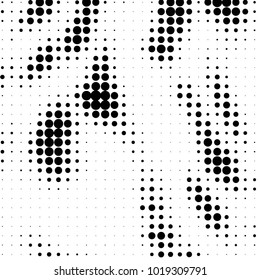 Abstract grunge grid polka dot halftone background pattern. Spotted black and white vector line illustration
