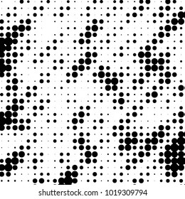 Abstract grunge grid polka dot halftone background pattern. Spotted black and white vector line illustration
