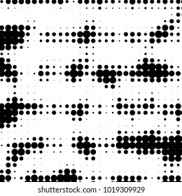 Abstract grunge grid polka dot halftone background pattern. Spotted black and white vector line illustration
