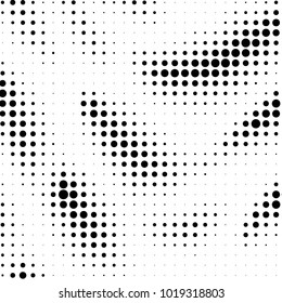 Abstract grunge grid polka dot halftone background pattern. Spotted black and white vector line illustration
