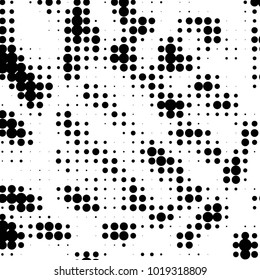 Abstract grunge grid polka dot halftone background pattern. Spotted black and white vector line illustration
