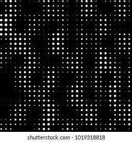 Abstract grunge grid polka dot halftone background pattern. Spotted black and white vector line illustration
