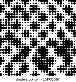 Abstract grunge grid polka dot halftone background pattern. Spotted black and white vector line illustration
