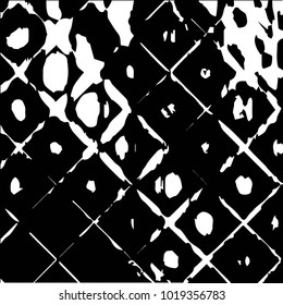 Abstract grunge grid polka dot halftone background pattern. Spotted black and white vector line illustration
