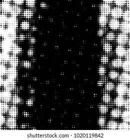 Abstract grunge grid polka dot halftone background pattern. Spotted black and white vector line illustration
