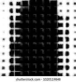 Abstract grunge grid polka dot halftone background pattern. Spotted black and white vector line illustration
