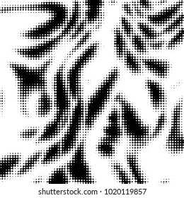 Abstract grunge grid polka dot halftone background pattern. Spotted black and white vector line illustration

