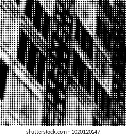 Abstract grunge grid polka dot halftone background pattern. Spotted black and white vector line illustration
