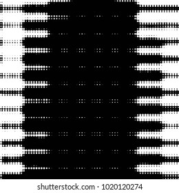 Abstract grunge grid polka dot halftone background pattern. Spotted black and white vector line illustration
