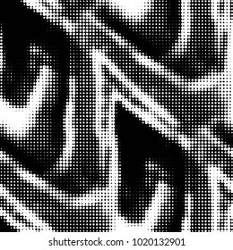 Abstract grunge grid polka dot halftone background pattern. Spotted black and white vector line illustration
