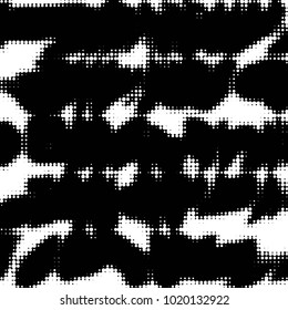 Abstract grunge grid polka dot halftone background pattern. Spotted black and white vector line illustration
