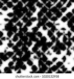 Abstract grunge grid polka dot halftone background pattern. Spotted black and white vector line illustration

