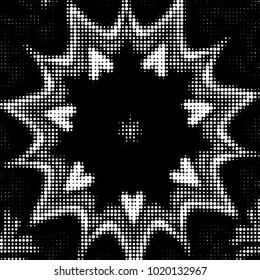 Abstract grunge grid polka dot halftone background pattern. Spotted black and white vector line illustration

