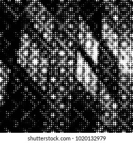 Abstract grunge grid polka dot halftone background pattern. Spotted black and white vector line illustration
