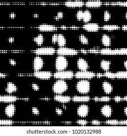 Abstract grunge grid polka dot halftone background pattern. Spotted black and white vector line illustration
