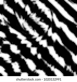 Abstract grunge grid polka dot halftone background pattern. Spotted black and white vector line illustration
