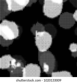 Abstract grunge grid polka dot halftone background pattern. Spotted black and white vector line illustration
