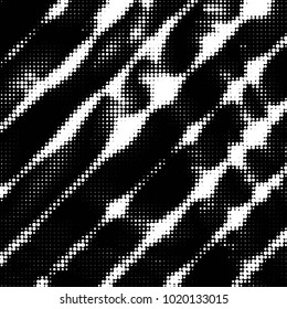 Abstract grunge grid polka dot halftone background pattern. Spotted black and white vector line illustration

