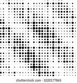 Abstract grunge grid polka dot halftone background pattern. Spotted black and white vector line illustration
