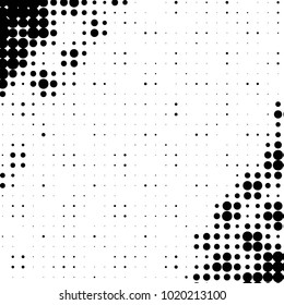 Abstract grunge grid polka dot halftone background pattern. Spotted black and white vector line illustration
