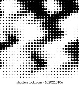 Abstract grunge grid polka dot halftone background pattern. Spotted black and white vector line illustration
