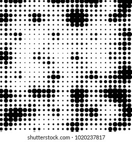 Abstract grunge grid polka dot halftone background pattern. Spotted black and white vector line illustration
