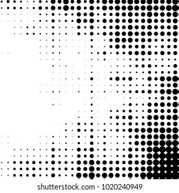 Abstract grunge grid polka dot halftone background pattern. Spotted black and white vector line illustration
