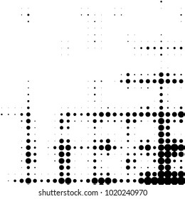 Abstract grunge grid polka dot halftone background pattern. Spotted black and white vector line illustration
