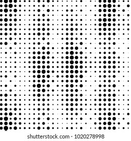 Abstract grunge grid polka dot halftone background pattern. Spotted black and white vector line illustration
