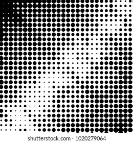 Abstract grunge grid polka dot halftone background pattern. Spotted black and white vector line illustration
