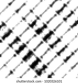 Abstract grunge grid polka dot halftone background pattern. Spotted black and white vector line illustration

