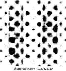 Abstract grunge grid polka dot halftone background pattern. Spotted black and white vector line illustration
