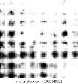 Abstract grunge grid polka dot halftone background pattern. Spotted black and white vector line illustration
