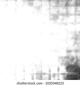 Abstract grunge grid polka dot halftone background pattern. Spotted black and white vector line illustration
