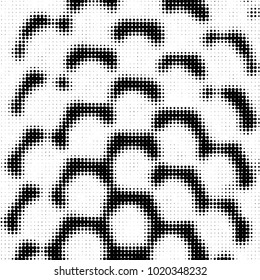 Abstract grunge grid polka dot halftone background pattern. Spotted black and white vector line illustration
