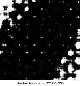 Abstract grunge grid polka dot halftone background pattern. Spotted black and white vector line illustration
