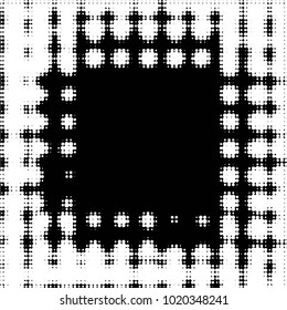 Abstract grunge grid polka dot halftone background pattern. Spotted black and white vector line illustration

