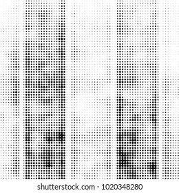 Abstract grunge grid polka dot halftone background pattern. Spotted black and white vector line illustration
