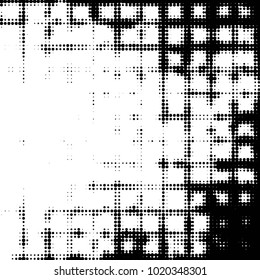Abstract grunge grid polka dot halftone background pattern. Spotted black and white vector line illustration
