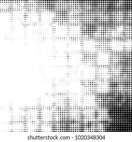 Abstract grunge grid polka dot halftone background pattern. Spotted black and white vector line illustration
