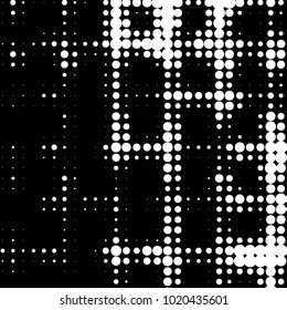 Abstract grunge grid polka dot halftone background pattern. Spotted black and white vector line illustration
