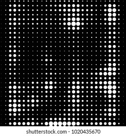 Abstract grunge grid polka dot halftone background pattern. Spotted black and white vector line illustration
