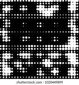Abstract grunge grid polka dot halftone background pattern. Spotted black and white vector line illustration
