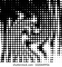 Abstract grunge grid polka dot halftone background pattern. Spotted black and white vector line illustration
